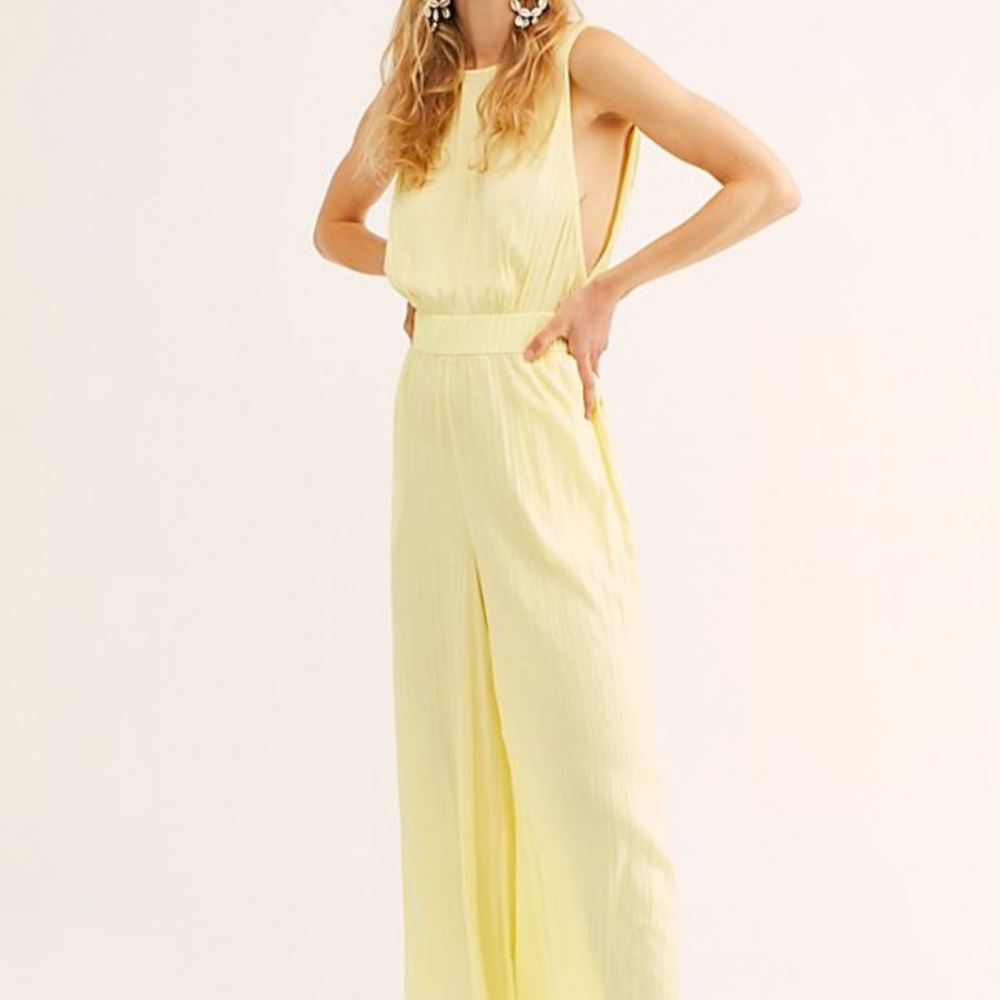 free people pale yellow jumpsuit